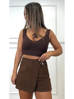 Short pana hebilla marrón