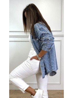Sobrecamisa denim abalorios