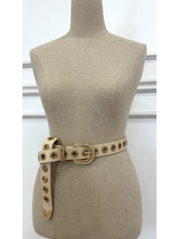 Cinturón agujeros beige