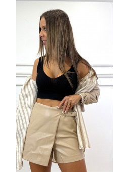 Short polipiel hebilla beige