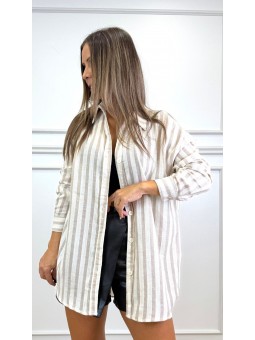 Camisa rayas lino beige