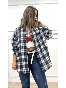 Camisa cuadros brillos marino