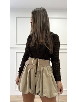 Blusa encaje nudos marrón