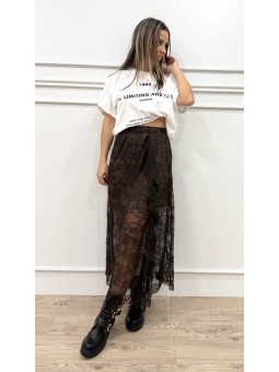 Falda encaje marrón