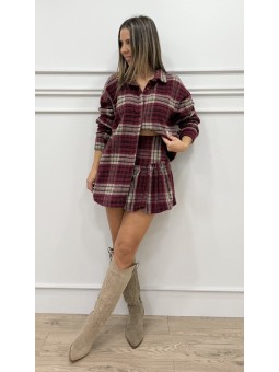 Falda globo cuadros granate