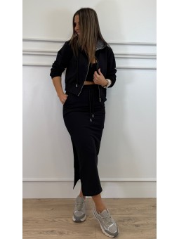 Falda midi algodón negra