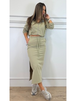 Falda midi algodón militar