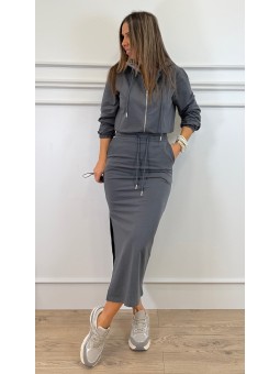 Falda midi algodón gris oscuro