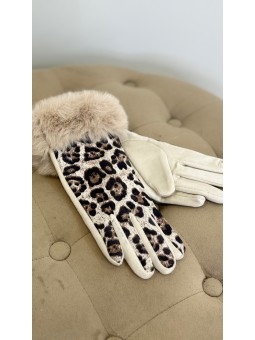 Guantes leopardo pelo beige