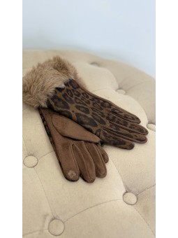 Guantes leopardo pelo camel