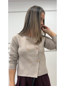 Chaqueta punto botones beige