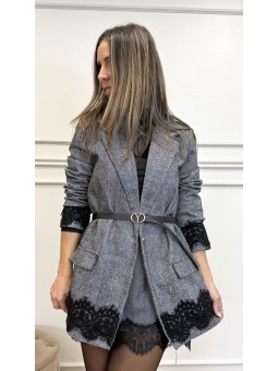 Blazer combinada encaje gris