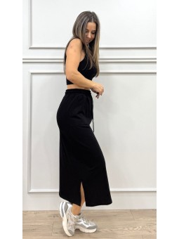 Falda midi algodón negro