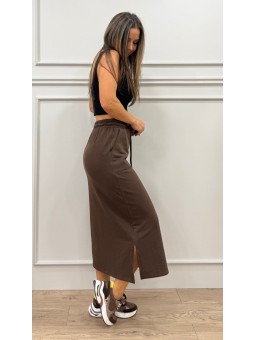 Falda midi algodón marrón