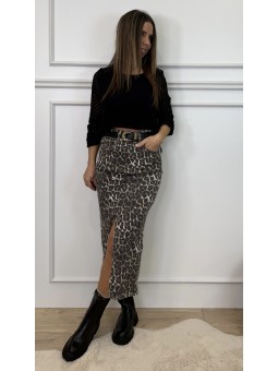 Falda midi leopardo