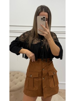 Falda antelina abotonada camel