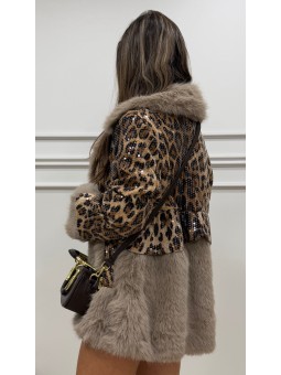 Abrigo pelo combinado leopardo