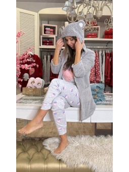 Pijama oso 3 piezas gris