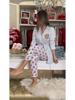 Pijama algodón galleta gris