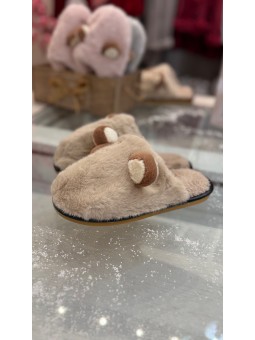 Zapatilla pelo orejas beige