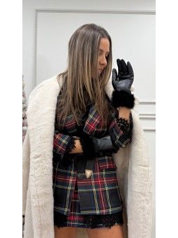 Blazer cuadros encaje negra