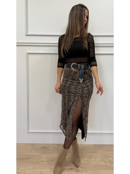 Falda tull midi animal print