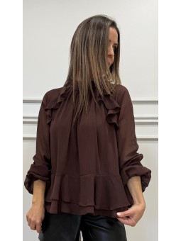 Blusa gasa volantes marrón