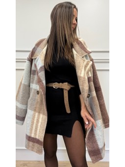 Abrigo paño cuadros marrón