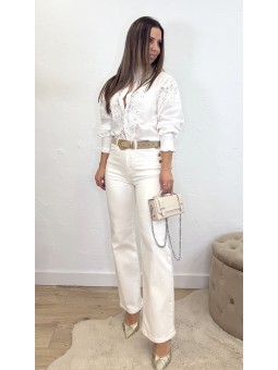 Pantalón flare botones blanco