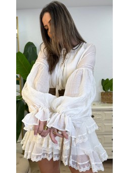 Vestido volates nudo crudo