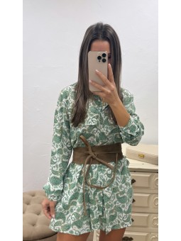 Vestido corto estampado verde