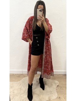 Kimono estampado flores rojo