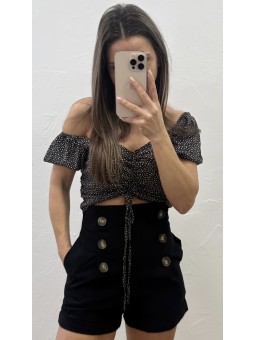 Top flores negro