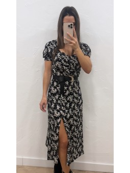 Vestido midi flores negro...