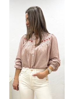 Camisa rayas bordados granate