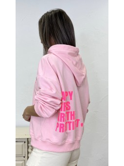Sudadera capucha letras rosa