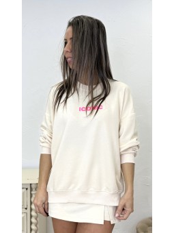 Sudadera letras beige