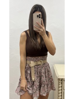 Falda floreada volantes rosa