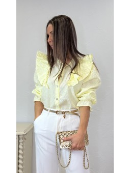 Camisa vichy volantes amarilla