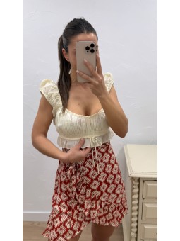 Falda corta estampada teja