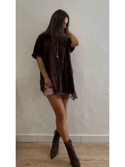 Camiseta encaje marrón