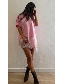 Camiseta encaje rosa