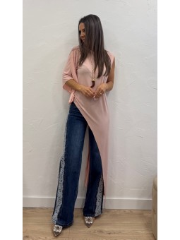 Top asimétrico largo rosa