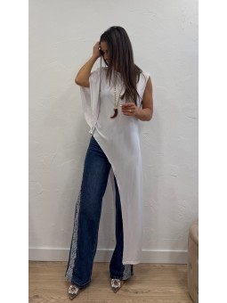 Top asimétrico largo blanco