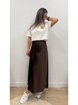 Falda satén marrón