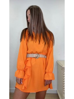 Vestido corto volantes naranja