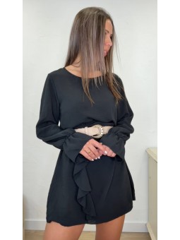 Vestido corto volantes negro
